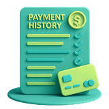 Modern payment history chart with credit card and checkboxes, emphasizing seamless financial tracking and secure transactions.
